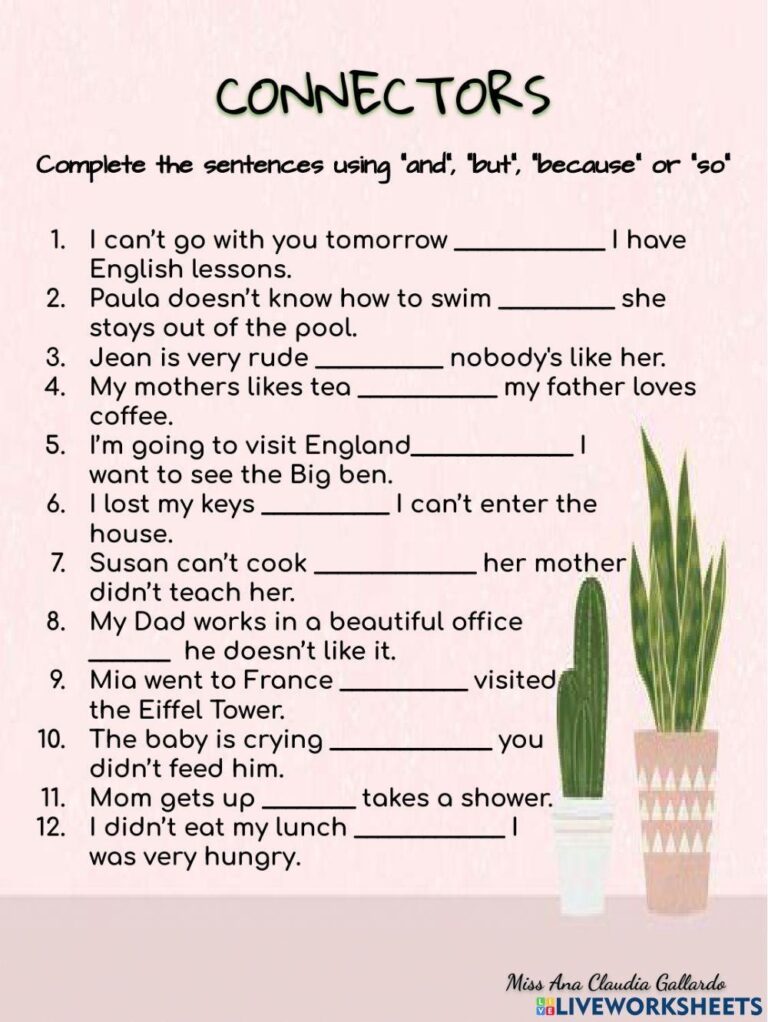 Connectors Free Interactive Worksheets 1070208