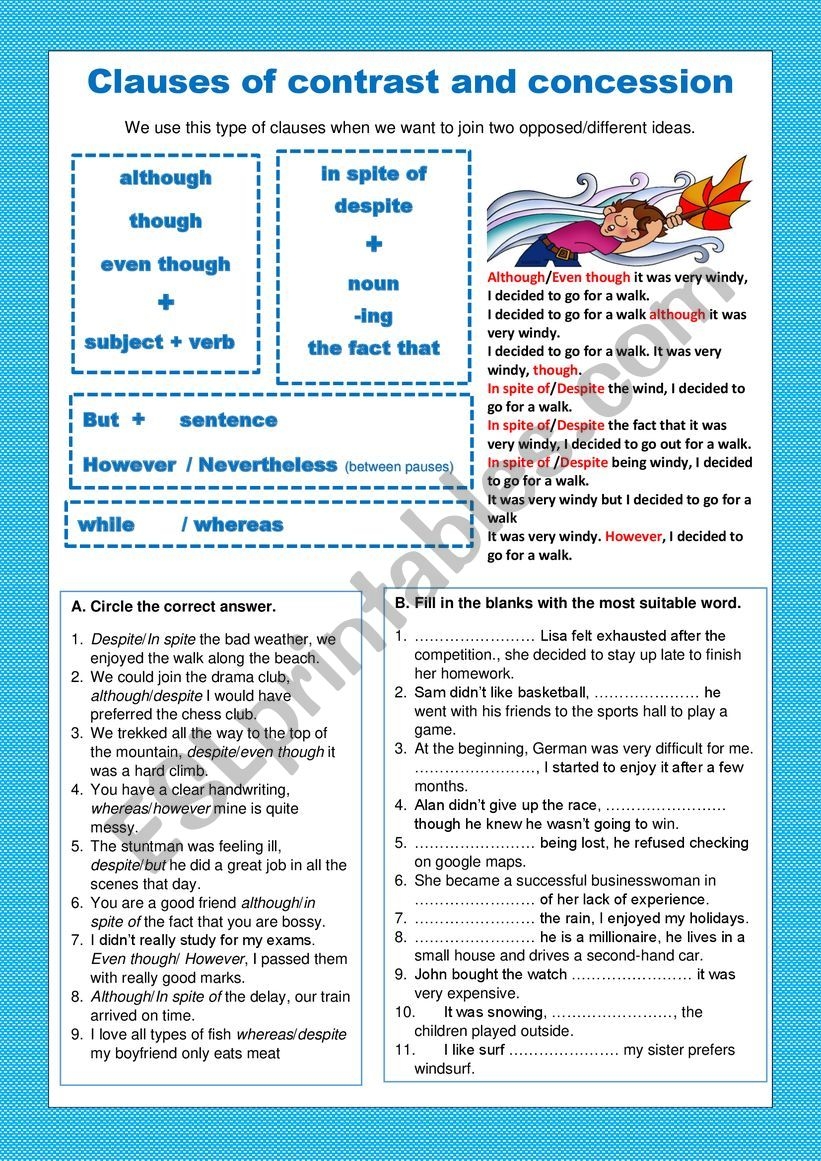 Connectors Of Contrast And Concession ESL Worksheet By Abba