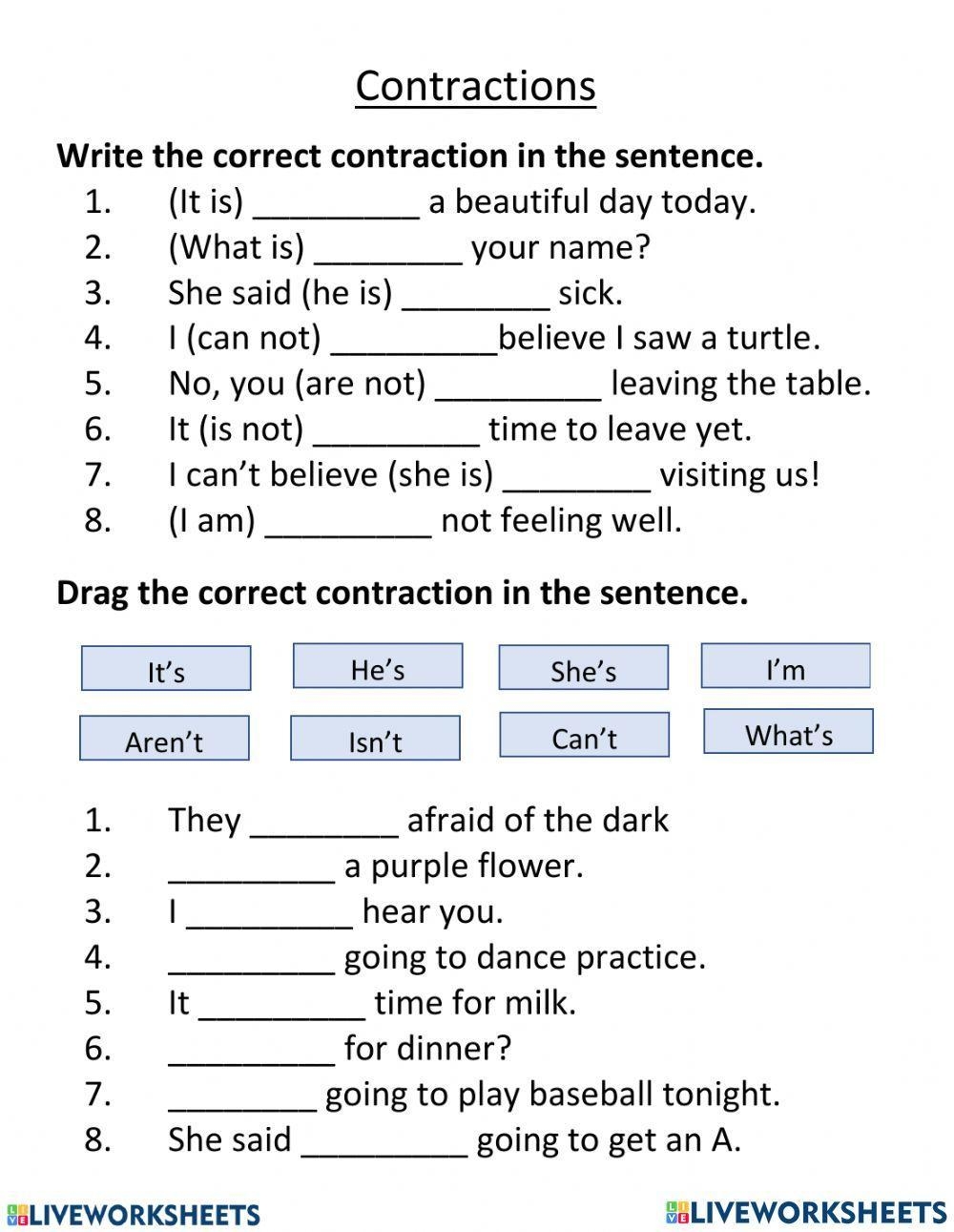 Contractions Free Interactive Worksheets 1655137 Contractions Free Interactive Worksheets 1655137