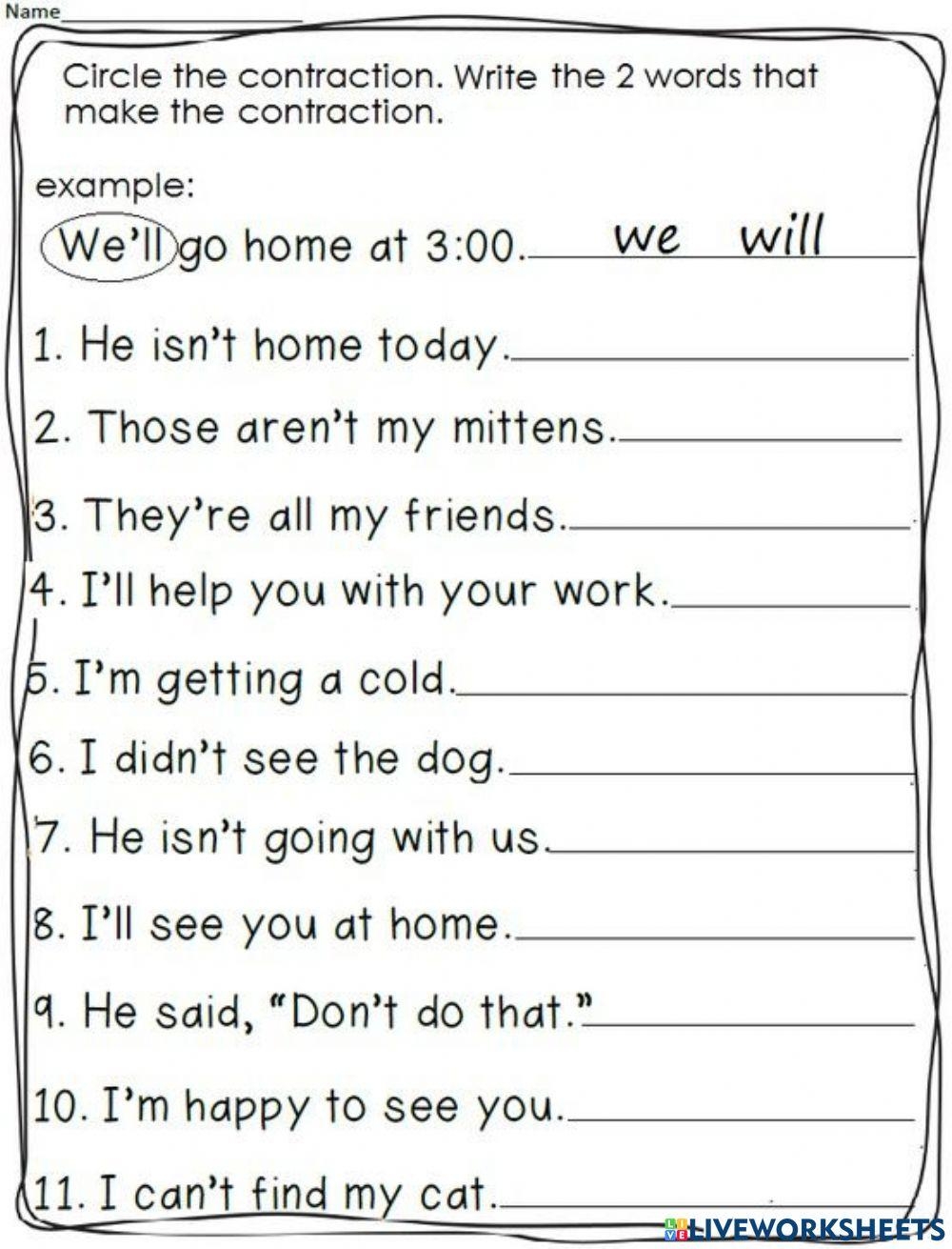 Contractions Free Interactive Worksheets 736910