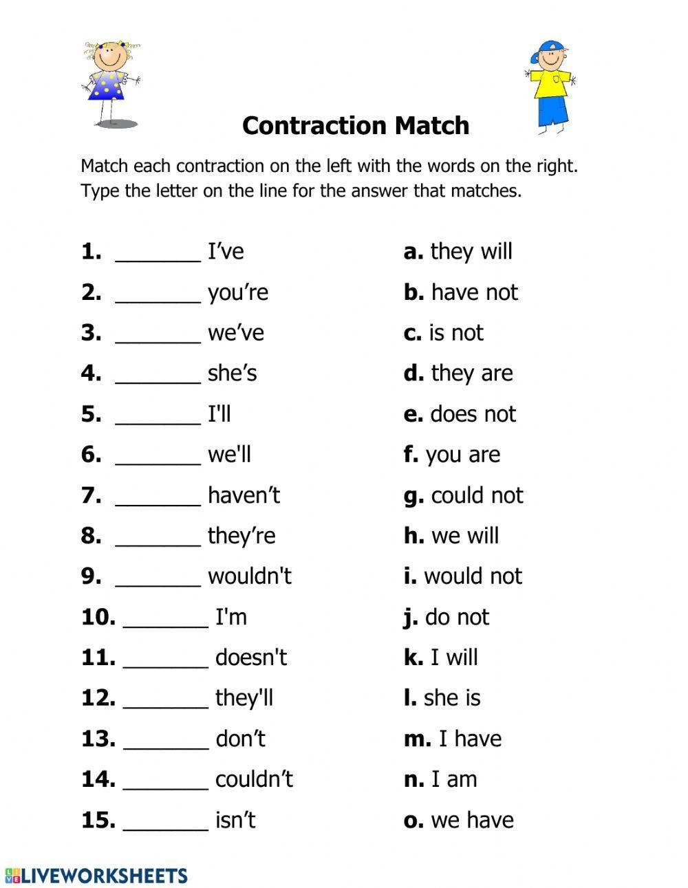 Contractions Ma Free Interactive Worksheets 145632