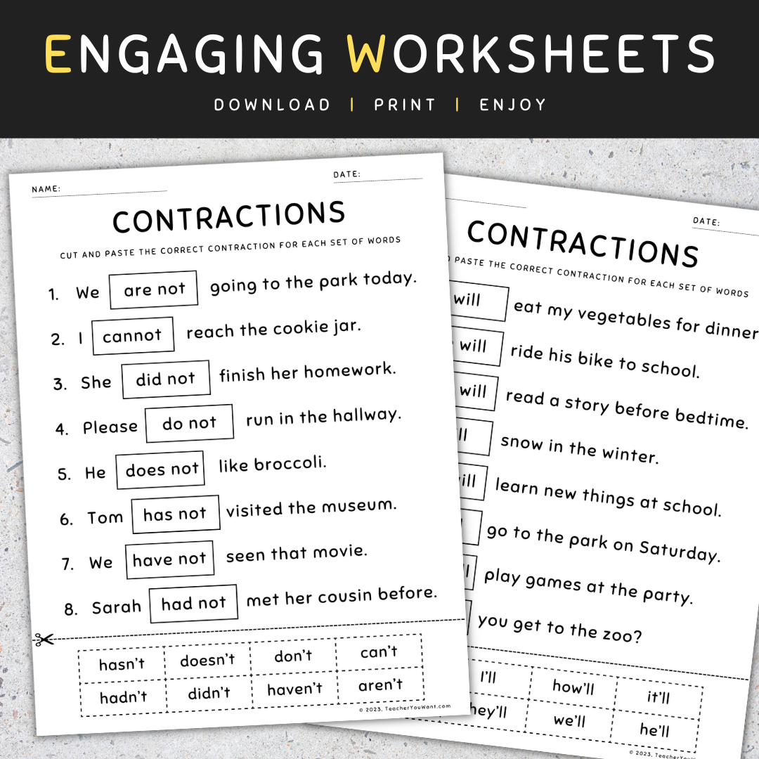 Contractions Sentences Worksheets Cut And Paste Grammar Practice Activity Made By Teachers Contractions Sentences Worksheets Cut And Paste Grammar Practice Activity Made By Teachers