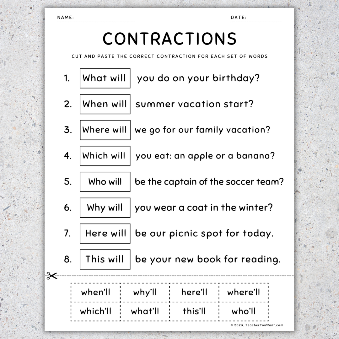 Contractions Grammar Worksheets 3rd Grade Contractions Grammar Worksheets 3rd Grade