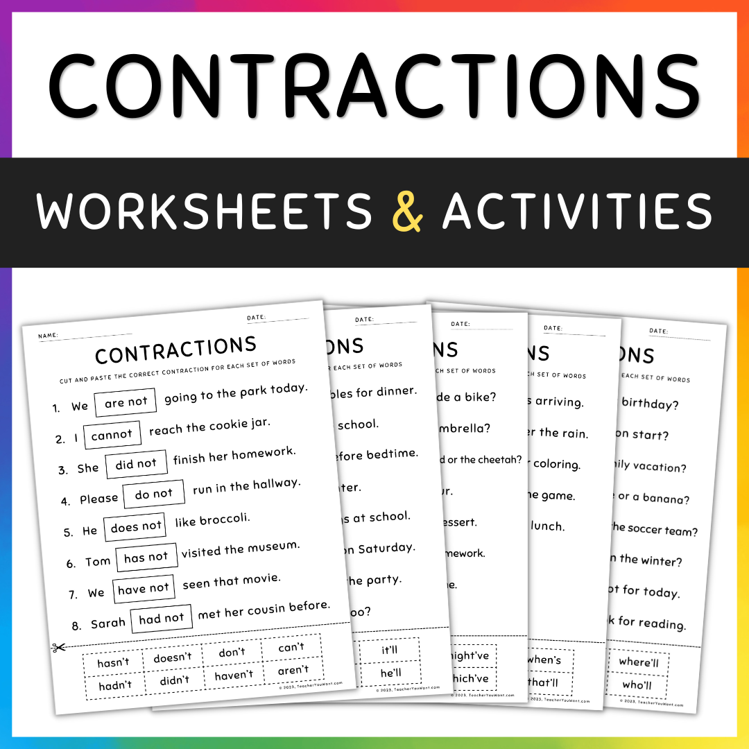 Contractions Sentences Worksheets Cut And Paste Grammar Practice Activity Made By Teachers Contractions Sentences Worksheets Cut And Paste Grammar Practice Activity Made By Teachers