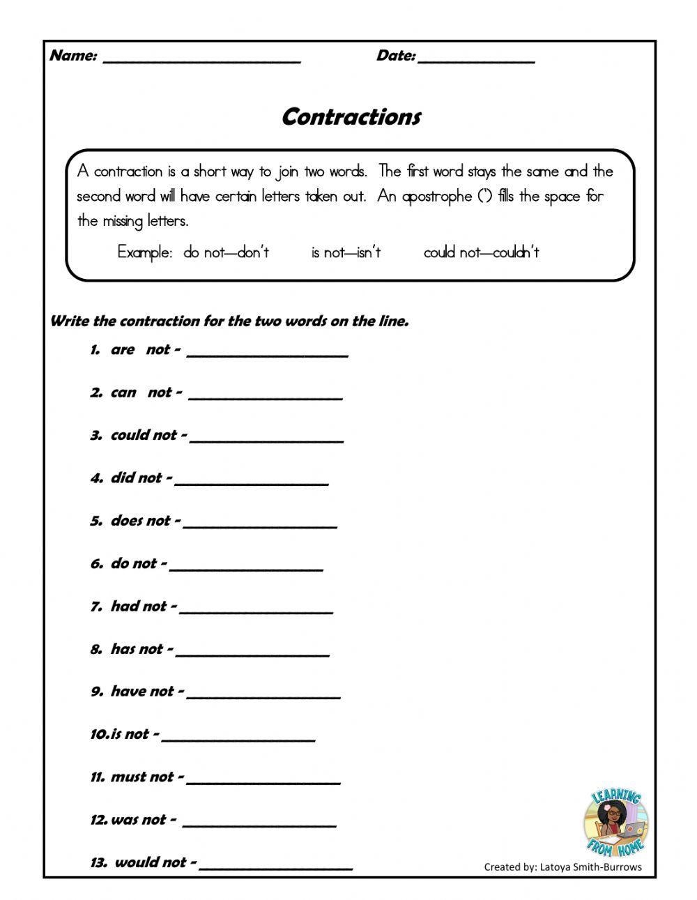 Contractions Wi Free Interactive Worksheets 633996