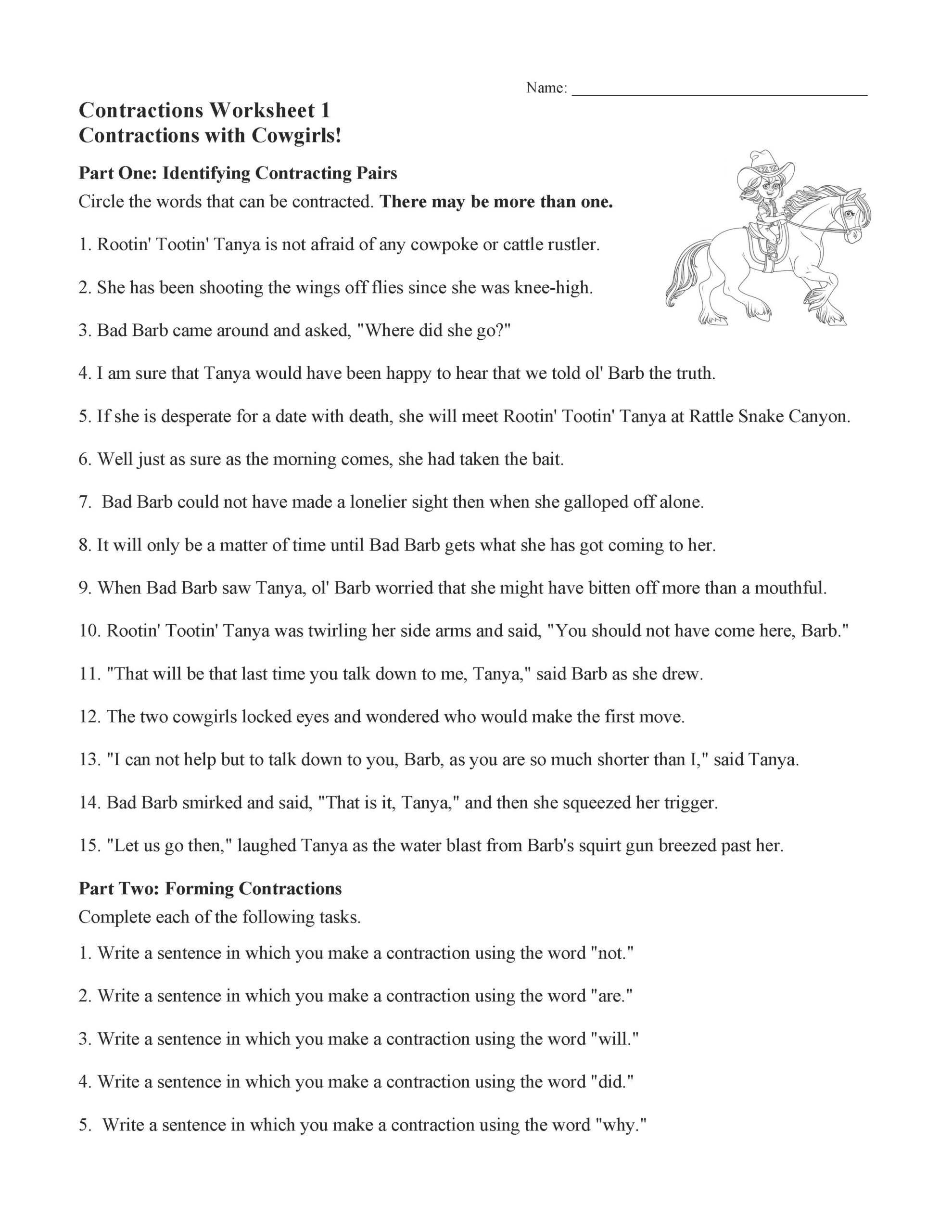 Contractions Worksheet 1 Grammar Activity Contractions Worksheet 1 Grammar Activity