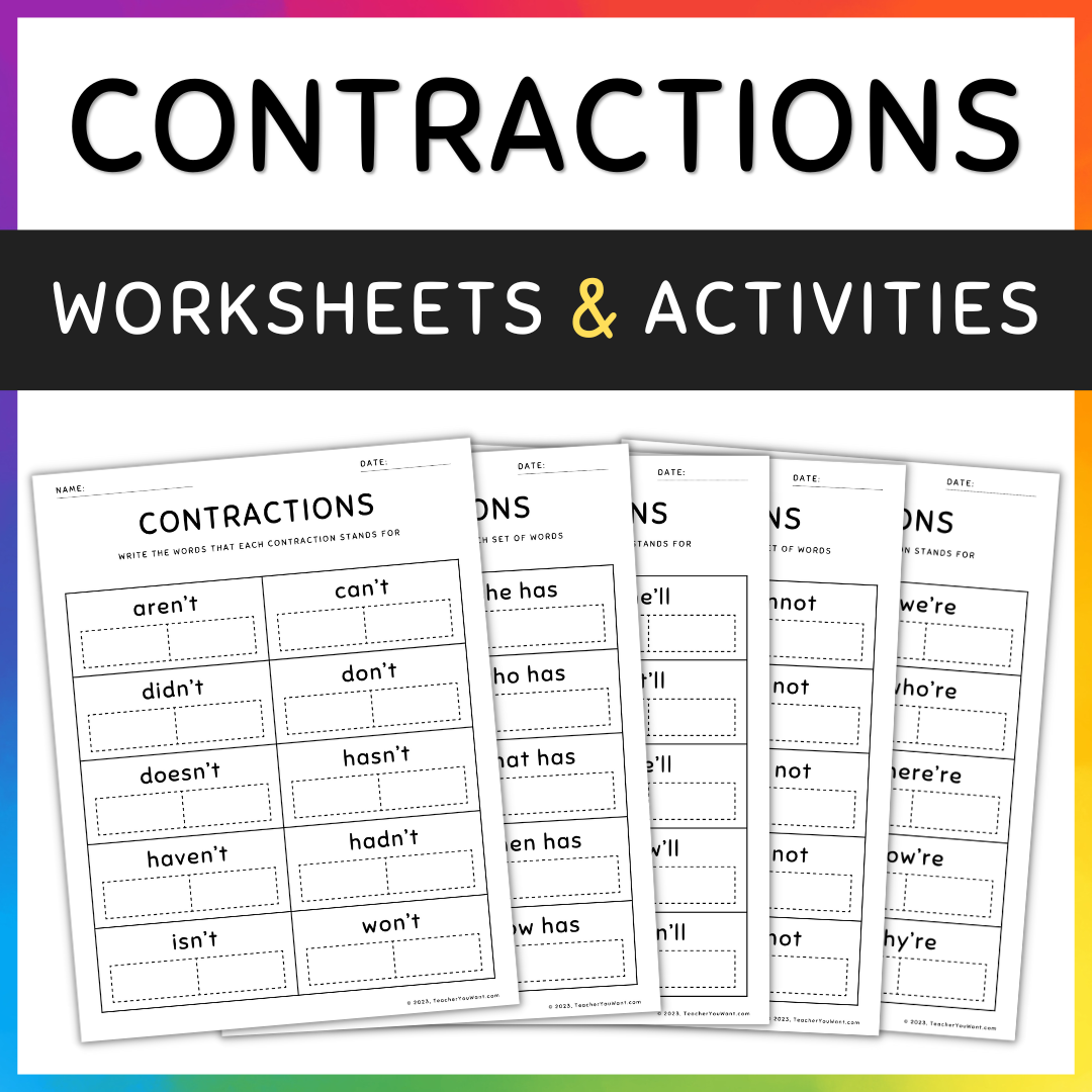 Contractions Worksheets And Activities Grammar Practice Review Pages Made By Teachers
