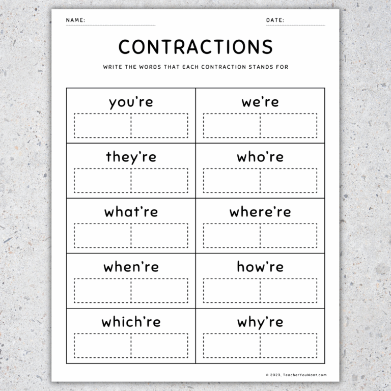 Contractions Worksheets And Activities Grammar Practice Review Pages Made By Teachers