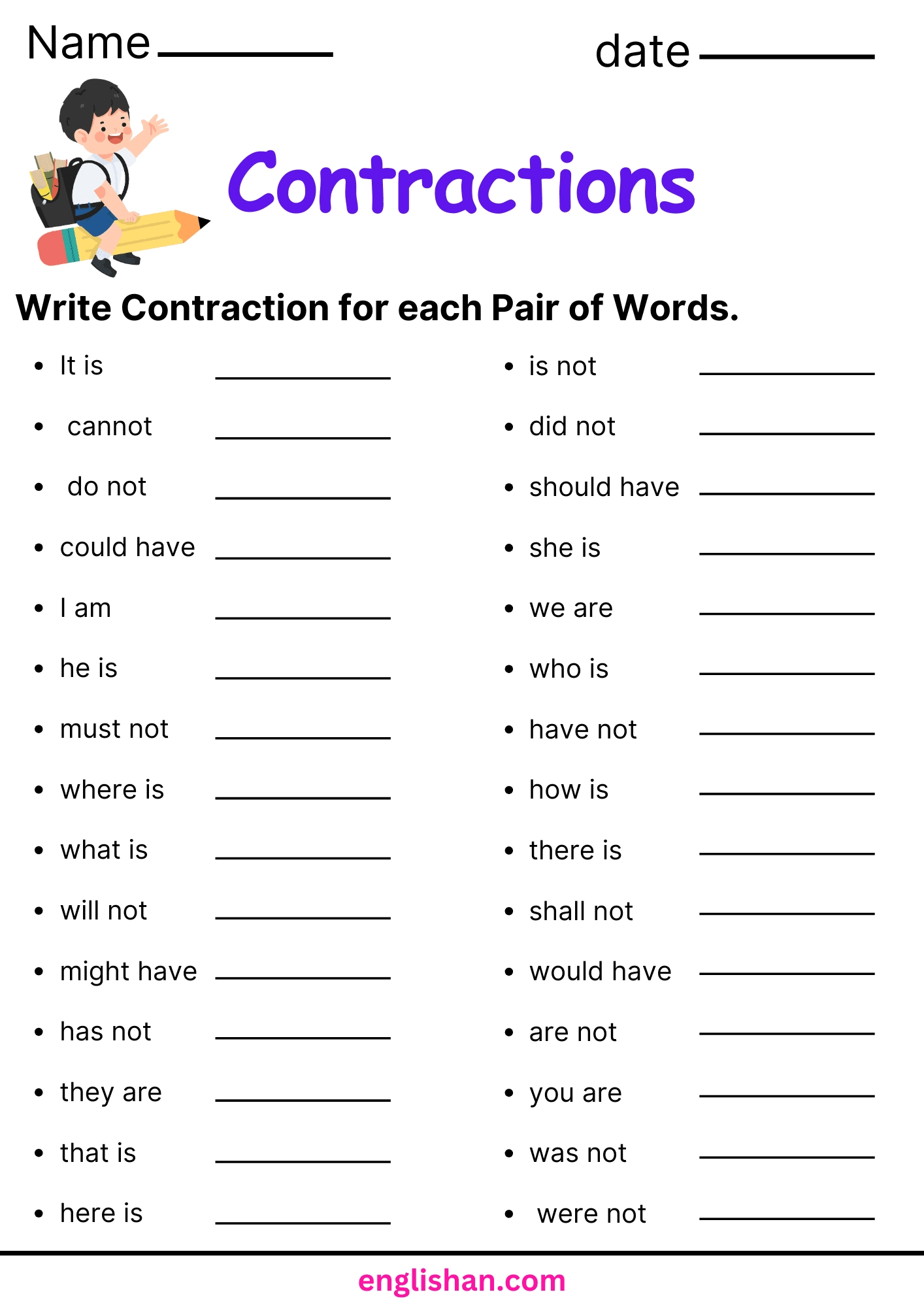 Contractions Worksheets And Exercises With Answers Contractions Worksheets And Exercises With Answers