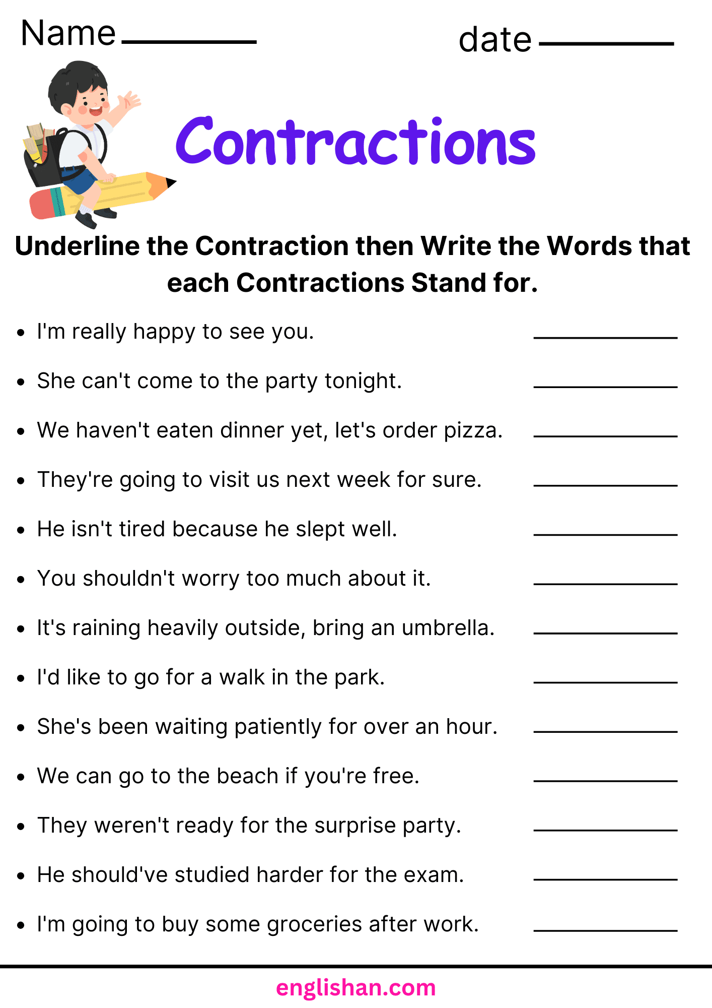 Contractions Worksheets And Exercises With Answers Contractions Worksheets And Exercises With Answers