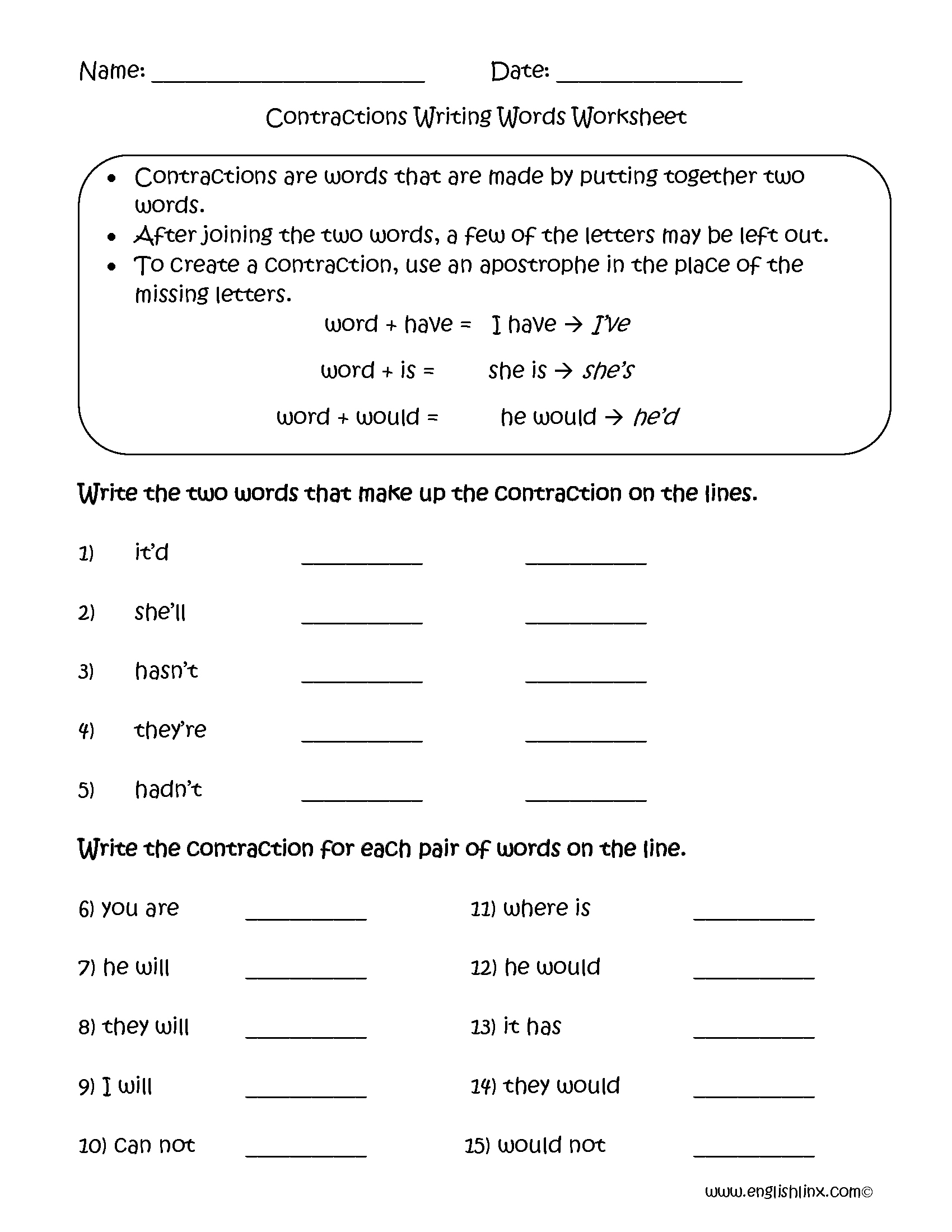 Contractions Worksheets Contraction Words Worksheets Contractions Worksheets Contraction Words Worksheets