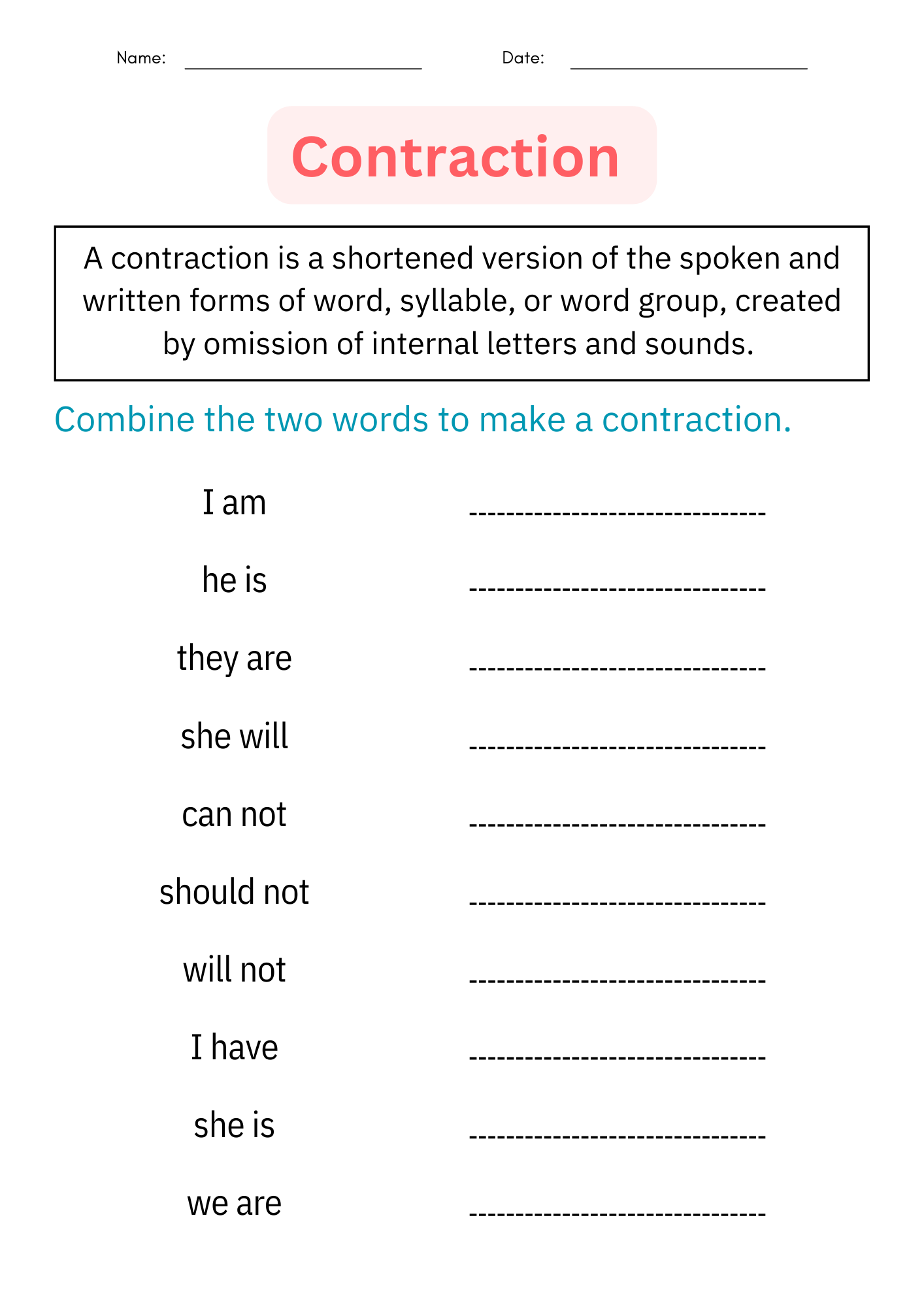 Contractions Worksheets Grammar Practice Review Pages Activities Contractions Worksheets Grammar Practice Review Pages Activities