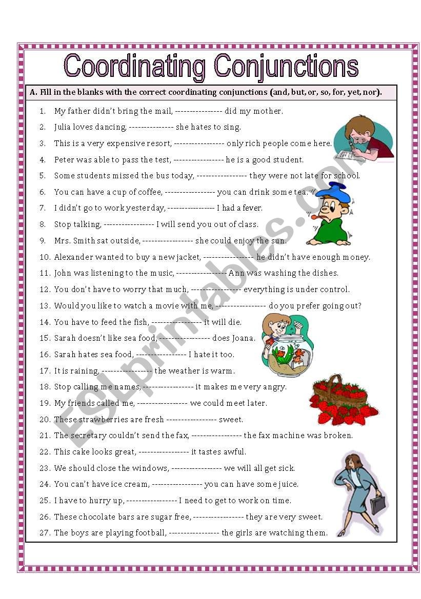 Coordinating Conjunctions ESL Worksheet By Missola Coordinating Conjunctions ESL Worksheet By Missola