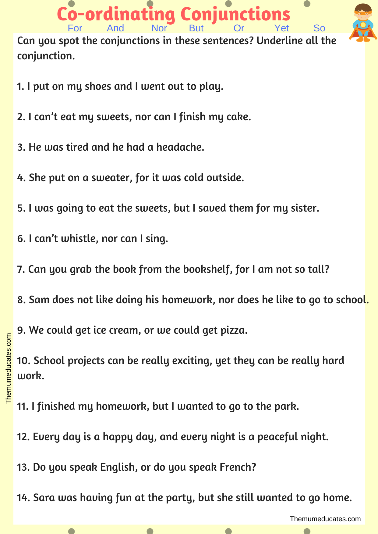 Coordinating Conjunctions Worksheet