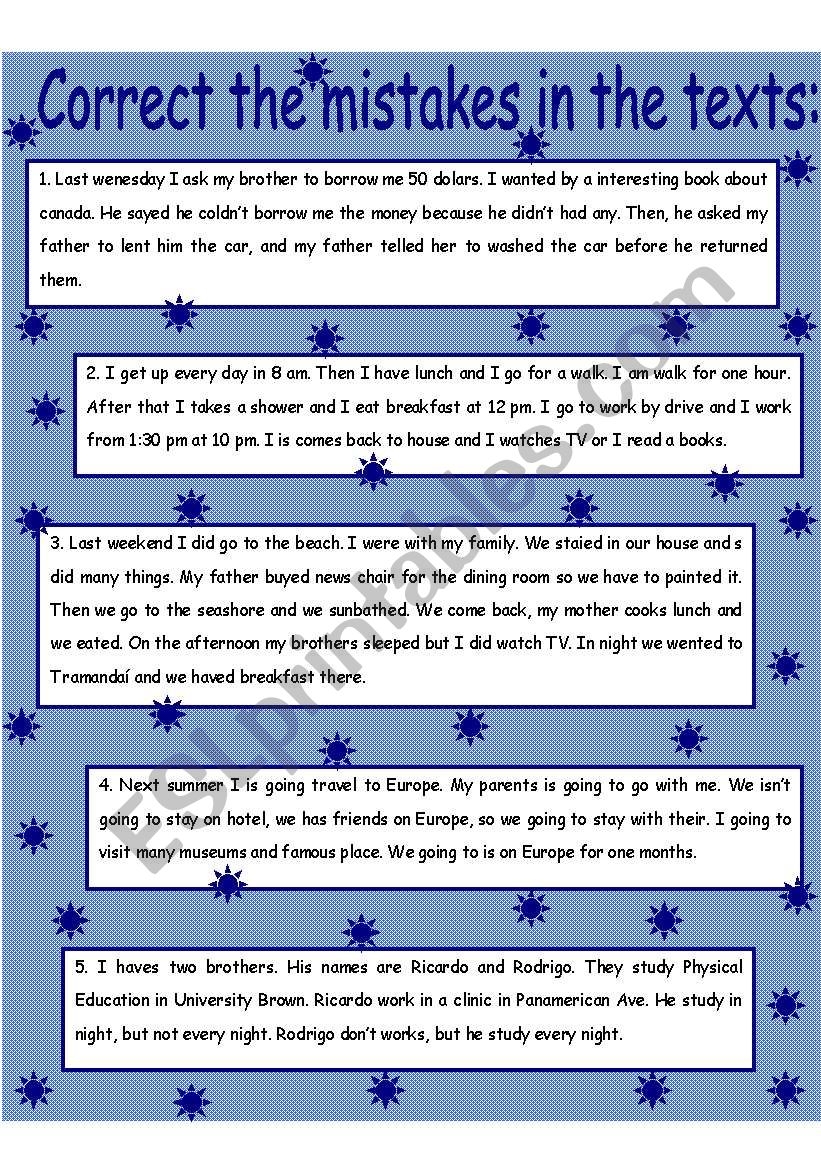 Correct The Grammar Mistakes Worksheet Correct The Grammar Mistakes Worksheet