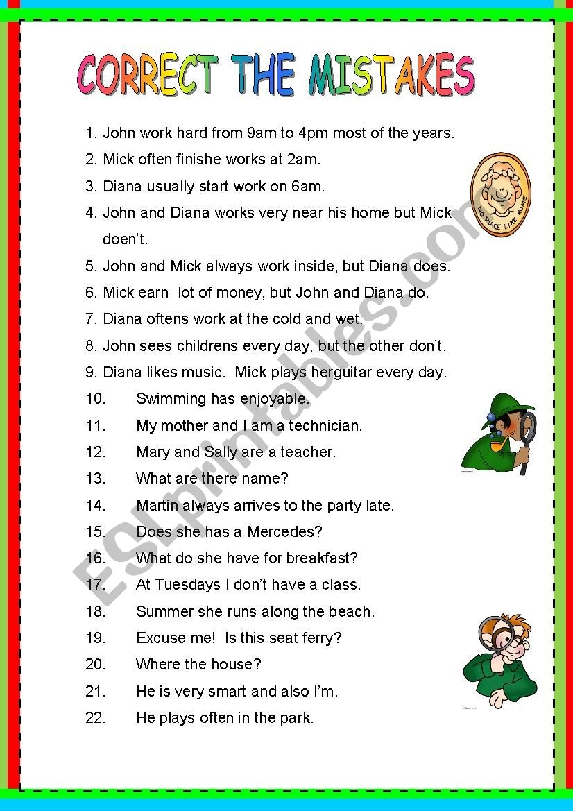 Correcting Grammar Mistake Worksheets Correcting Grammar Mistake Worksheets