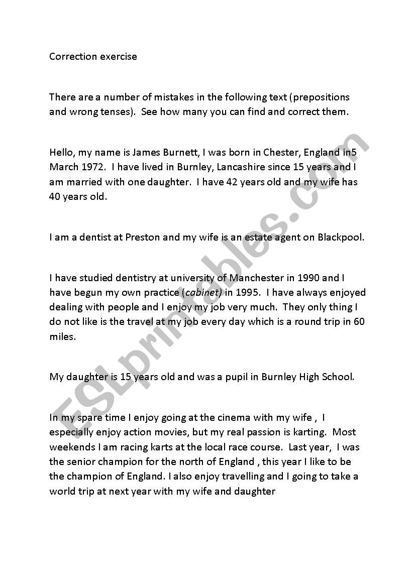 Correction Of Grammar Errors ESL Worksheet By Fedbet