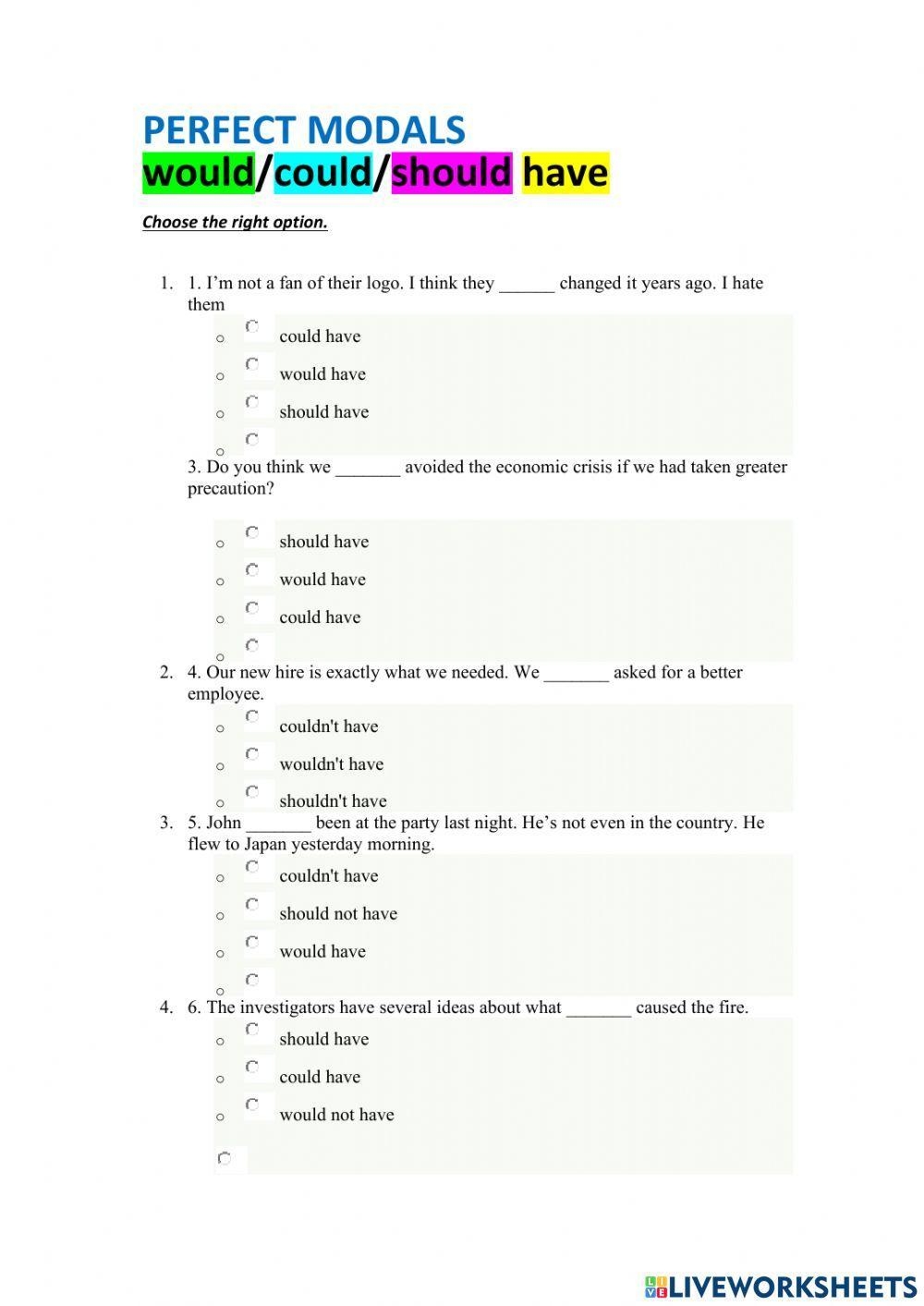 Should Could Would Grammar Worksheets Pdf