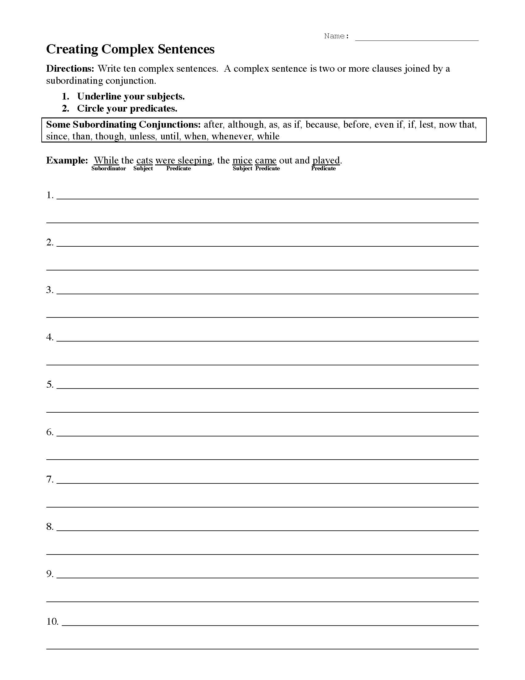 Creating Complex Sentences Worksheet Sentence Structure Activity Creating Complex Sentences Worksheet Sentence Structure Activity