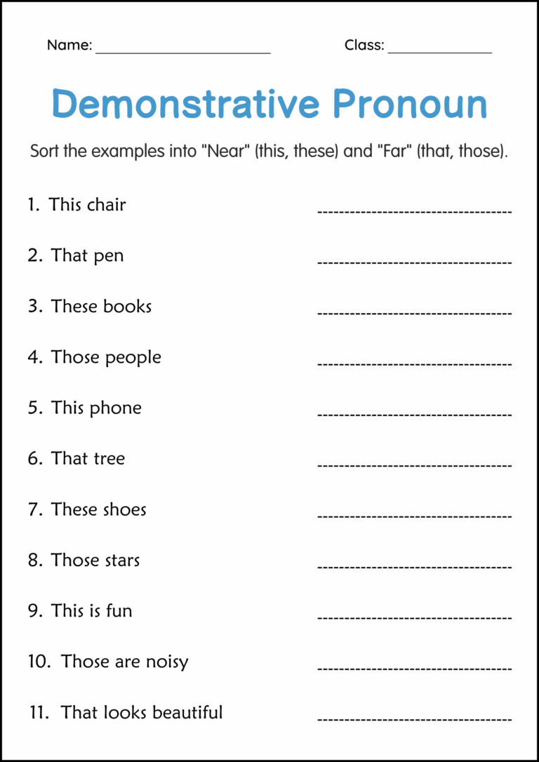 Demonstrative Pronouns Grammar Activity Worksheets Grade 1 2 3 Made By Teachers