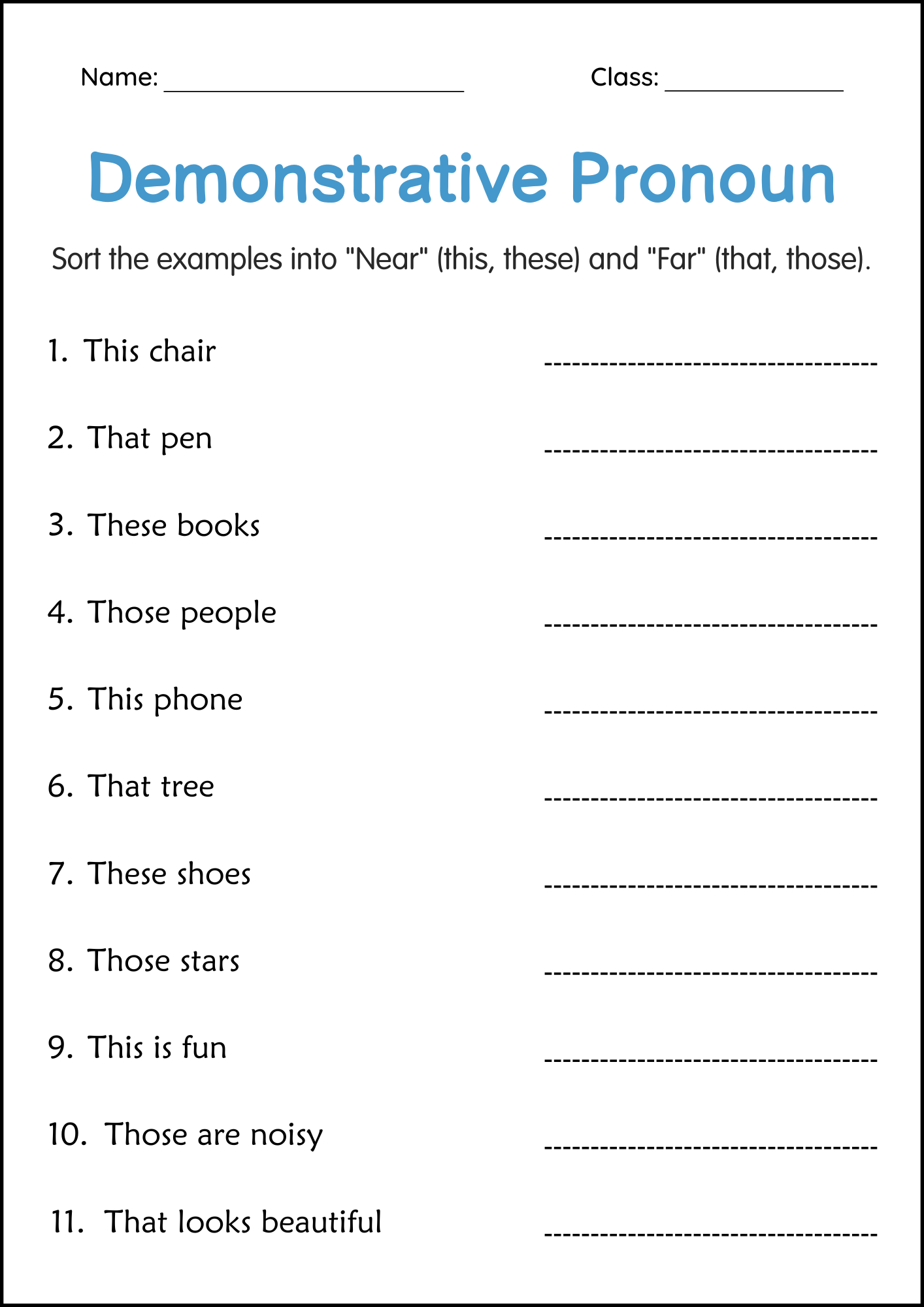 Demonstrative Pronouns Grammar Activity Worksheets Grade 1 2 3 Made By Teachers