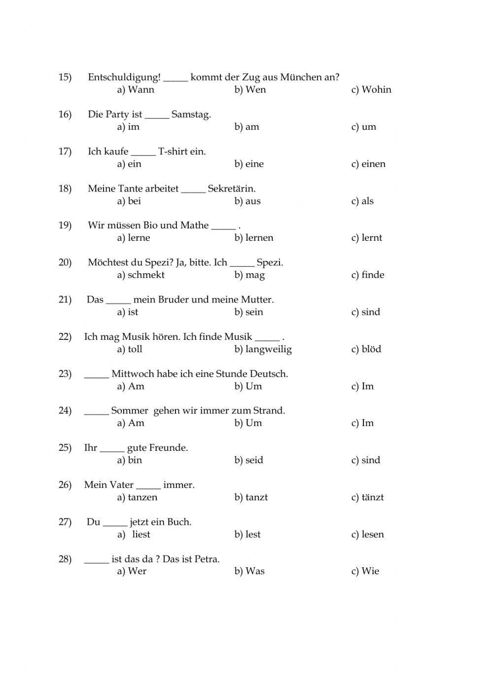 Deutsch A1 Free Interactive Worksheets 420074
