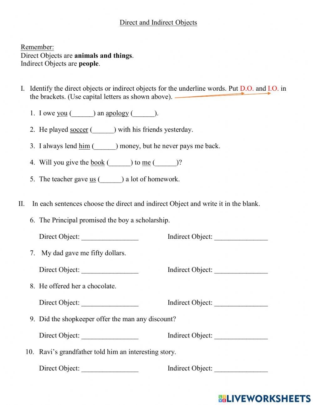 Indirect Object Grammar Worksheet Indirect Object Grammar Worksheet