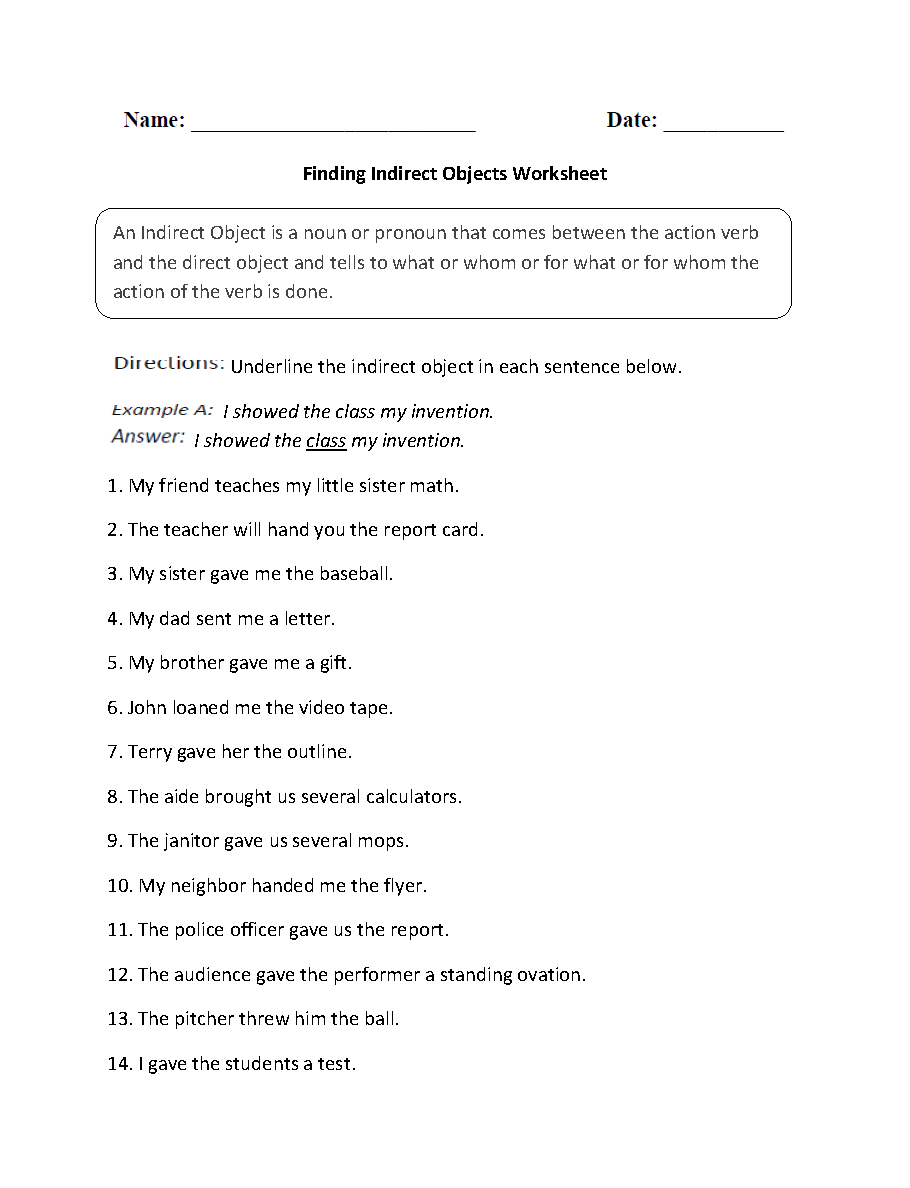 Direct And Indirect Object Worksheets Finding Indirect Objects Worksheet Direct And Indirect Object Worksheets Finding Indirect Objects Worksheet