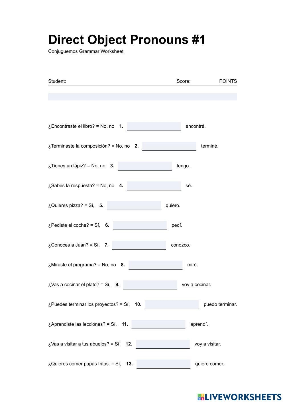 Direct Object P Free Interactive Worksheets 7355425 Direct Object P Free Interactive Worksheets 7355425