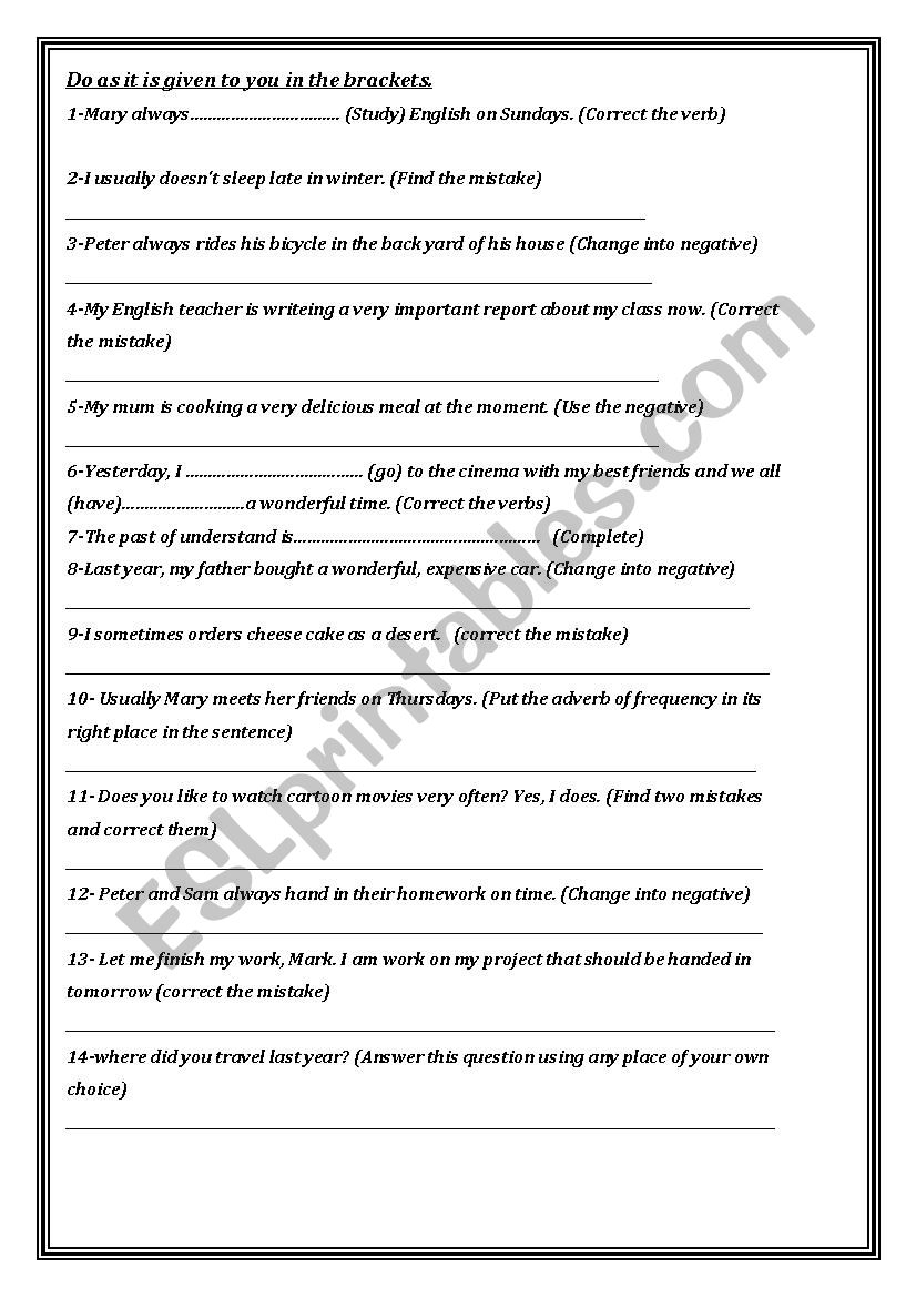 DO AS SHOWN BETWEEN BRACKETS ESL Worksheet By Hakeem DO AS SHOWN BETWEEN BRACKETS ESL Worksheet By Hakeem