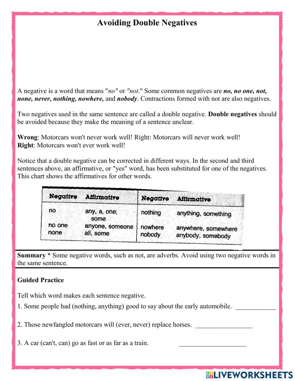 Double Negatives Free Interactive Worksheets 1009619 Double Negatives Free Interactive Worksheets 1009619