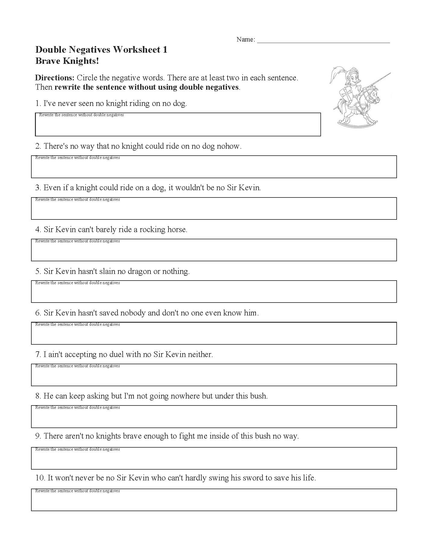 Double Negatives Worksheet 1 Grammar Activity Double Negatives Worksheet 1 Grammar Activity
