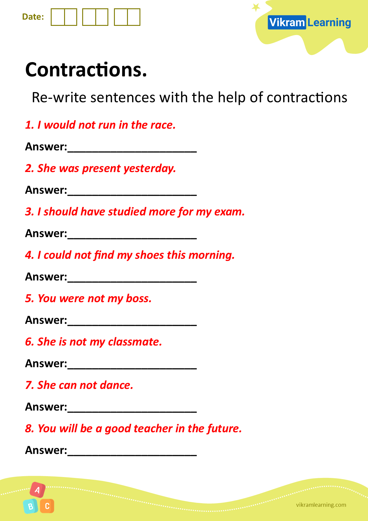 English Grammar Contractions Worksheets English Grammar Contractions Worksheets