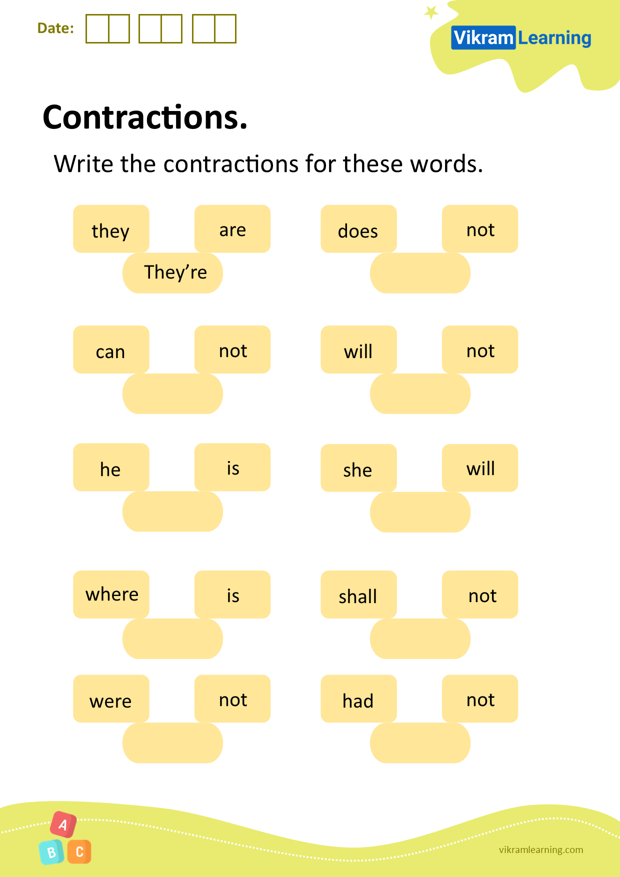 Contraction Grammar Worksheets