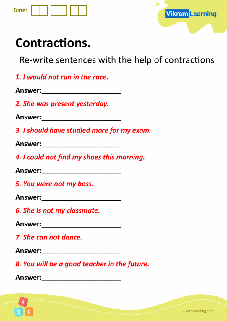Download Contractions Worksheets Vikramlearning