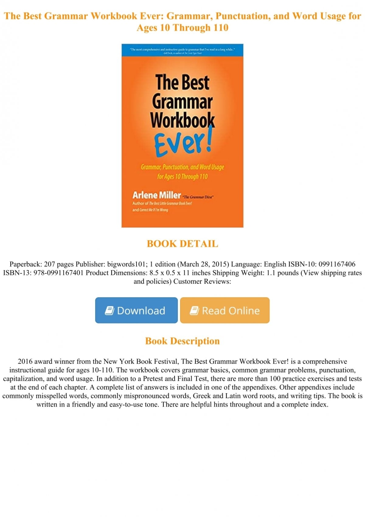 Download PDF The Best Grammar Workbook Ever Grammar Punctuation And Word Usage For Ages 10 Through 110 Full Online