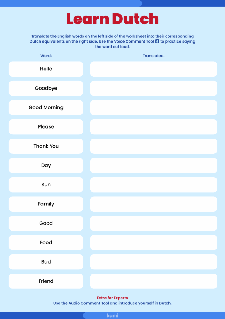 Dutch Words Worksheet For Teachers Perfect For Grades 10th 11th 