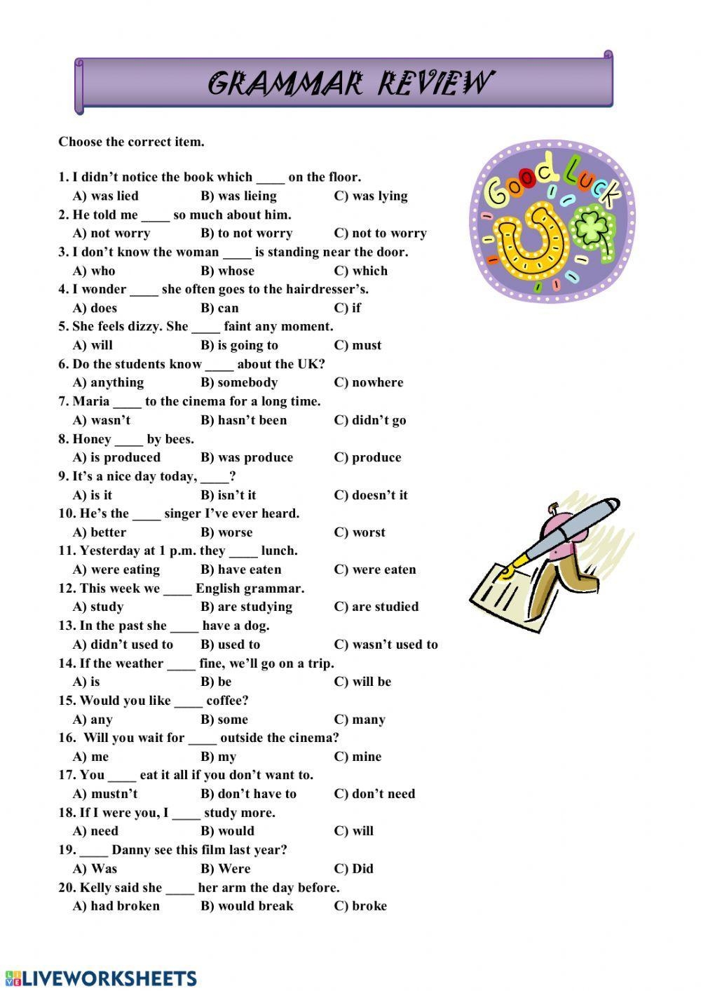 Grammar Review Worksheets Pdf