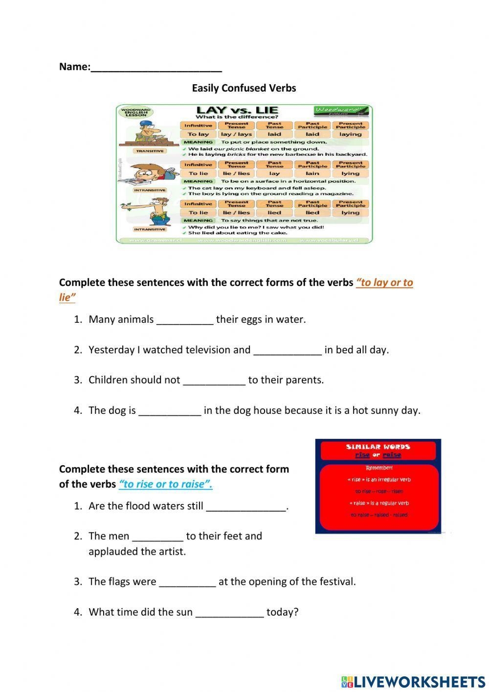 Lie Lay Grammar Worksheets