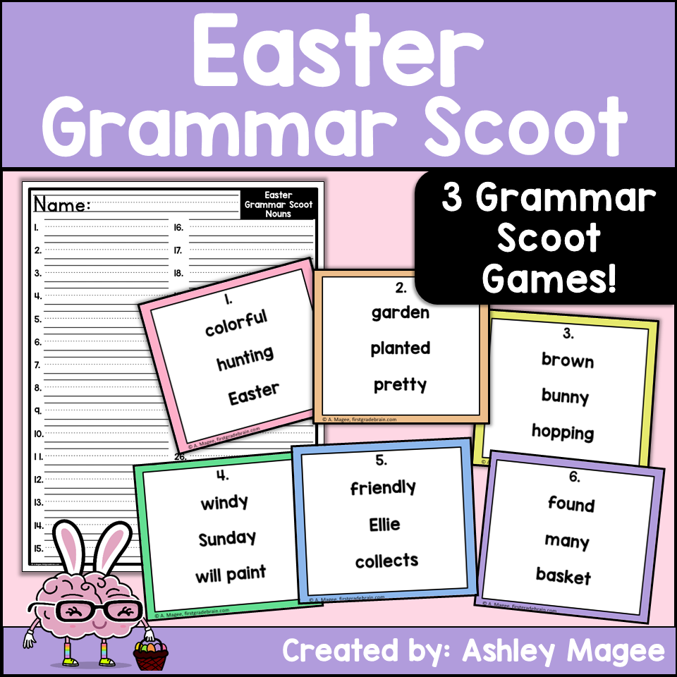 Easter Grammar Scoot Game Task Card Center Nouns Verbs And Adjectives