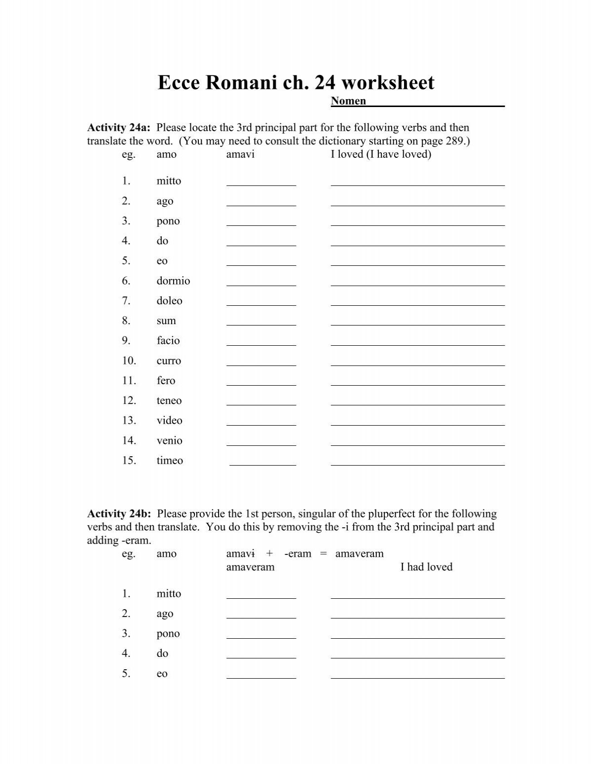 Ecce Romani Ch 24 Worksheet Lewiston School District