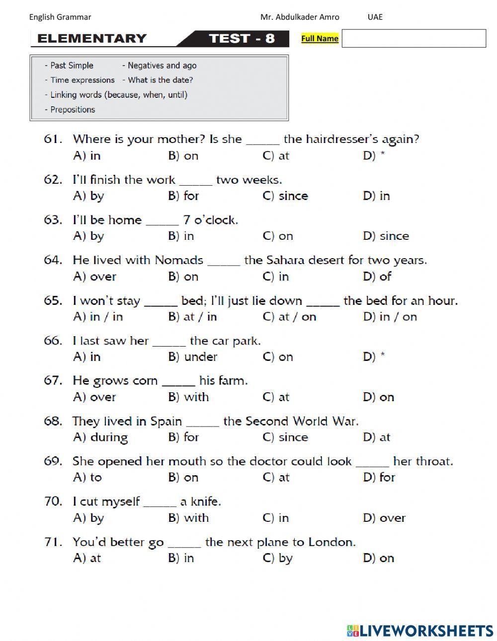 Elementary Grammar Worksheets