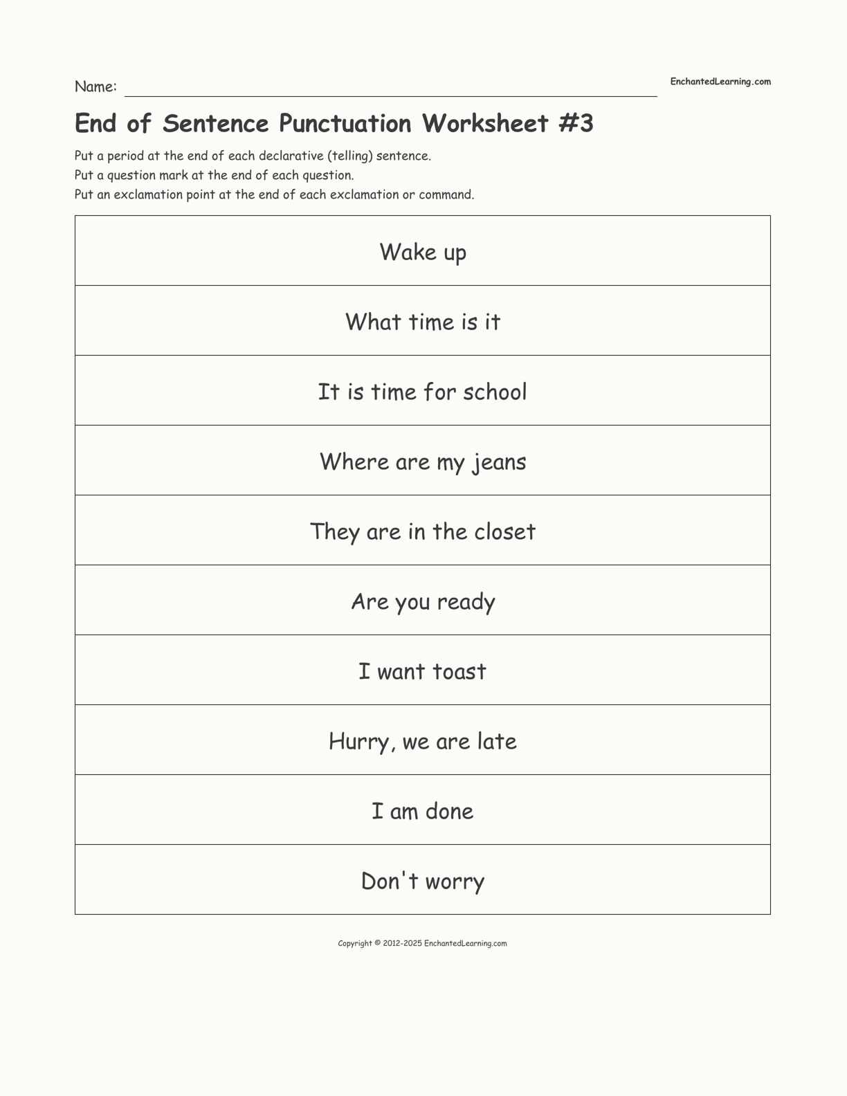 End Of Sentence Punctuation Worksheet 3 Enchanted Learning End Of Sentence Punctuation Worksheet 3 Enchanted Learning