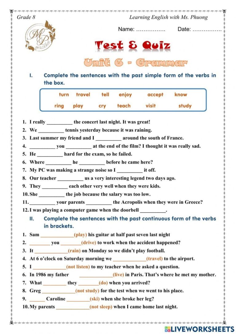 English 8 Uni Free Interactive Worksheets 1769052