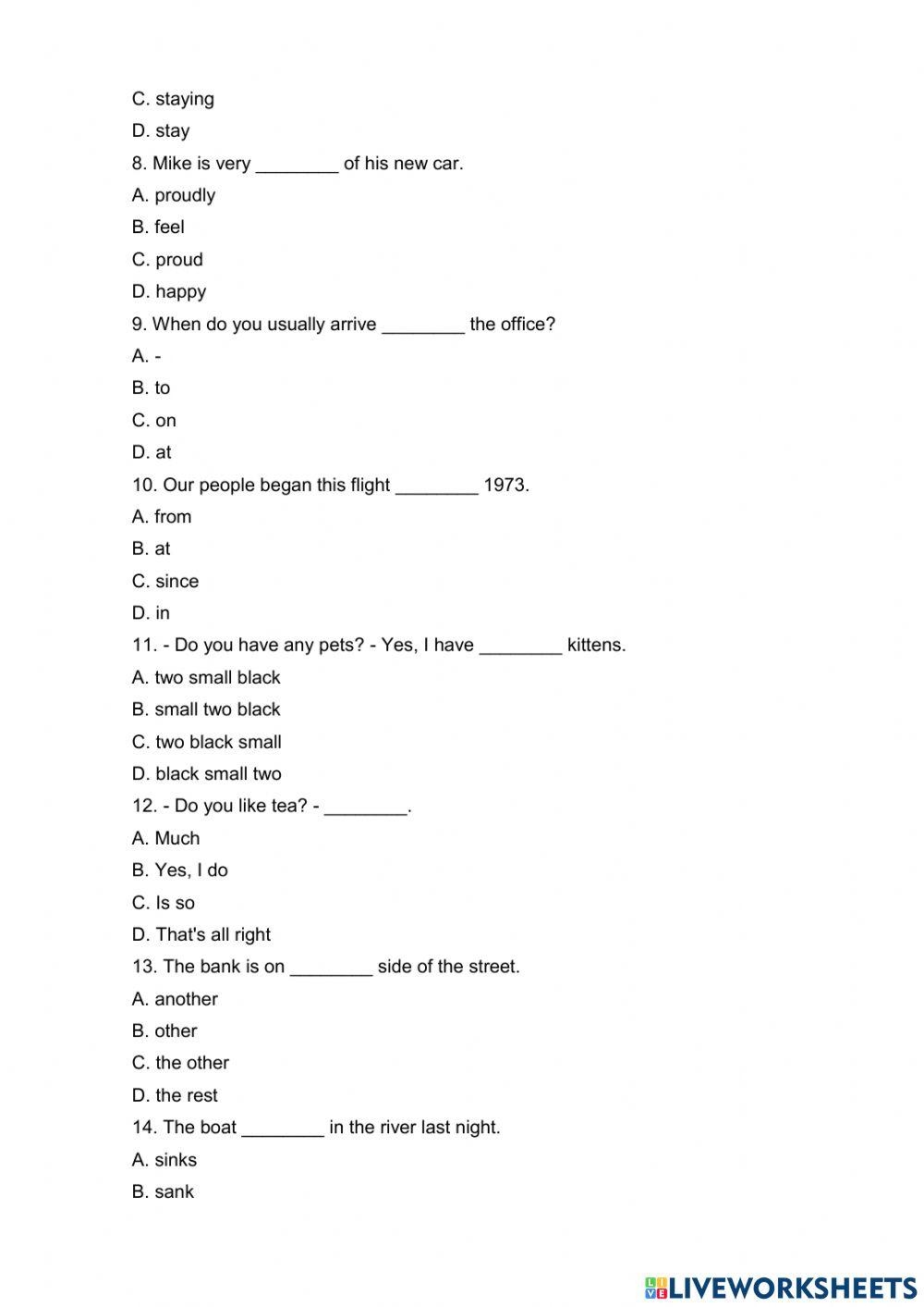 English Advance Free Interactive Worksheets 2090823