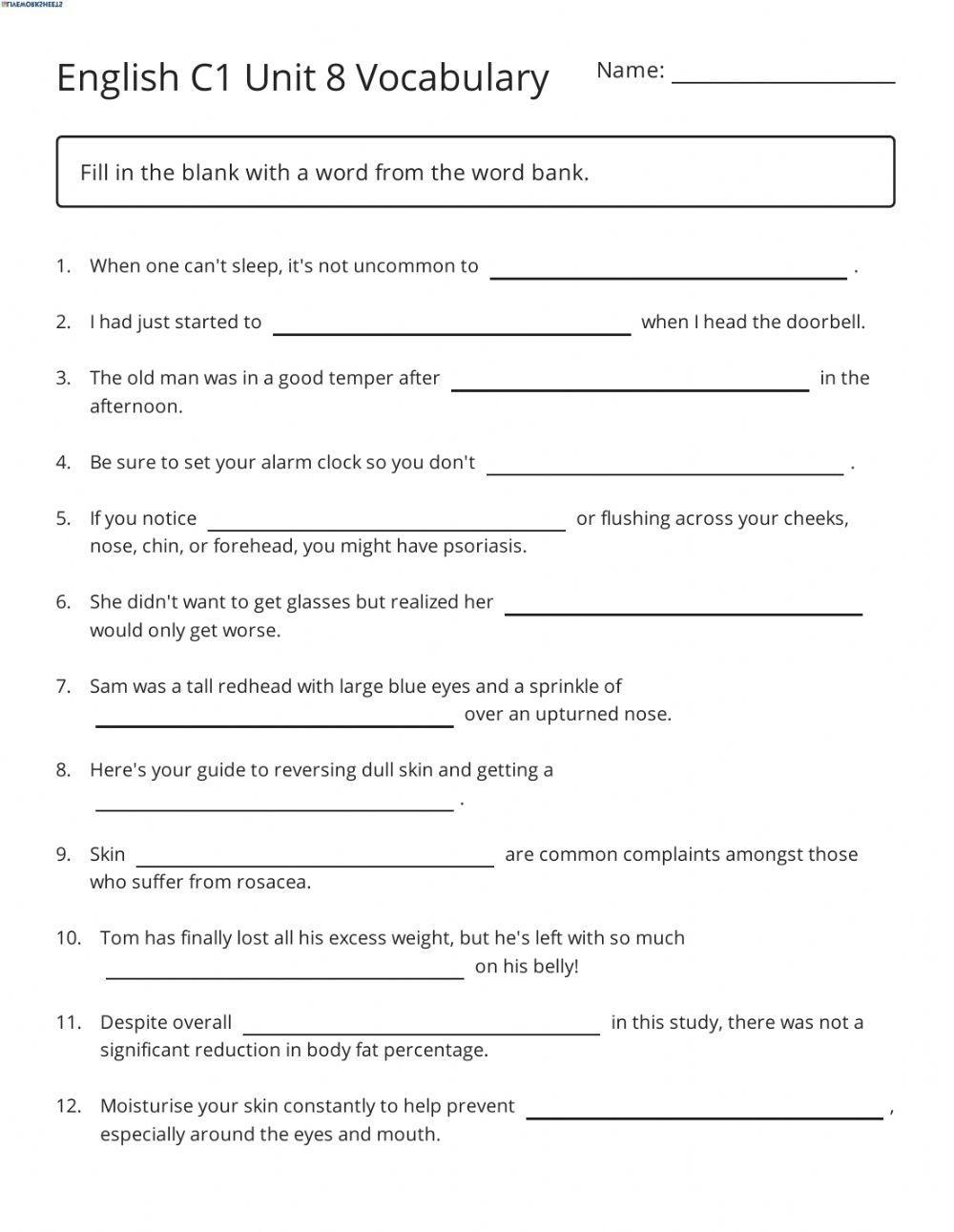 English C1 Voca Free Interactive Worksheets 124147