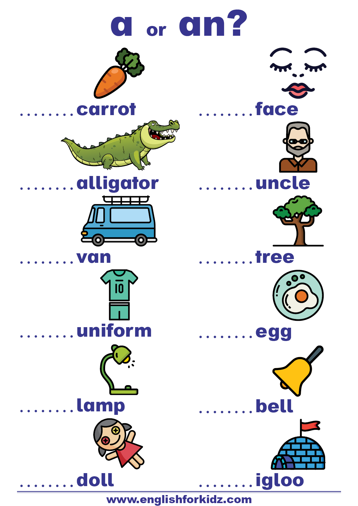 English For Kids Step By Step Indefinite Articles Worksheets A Or An 