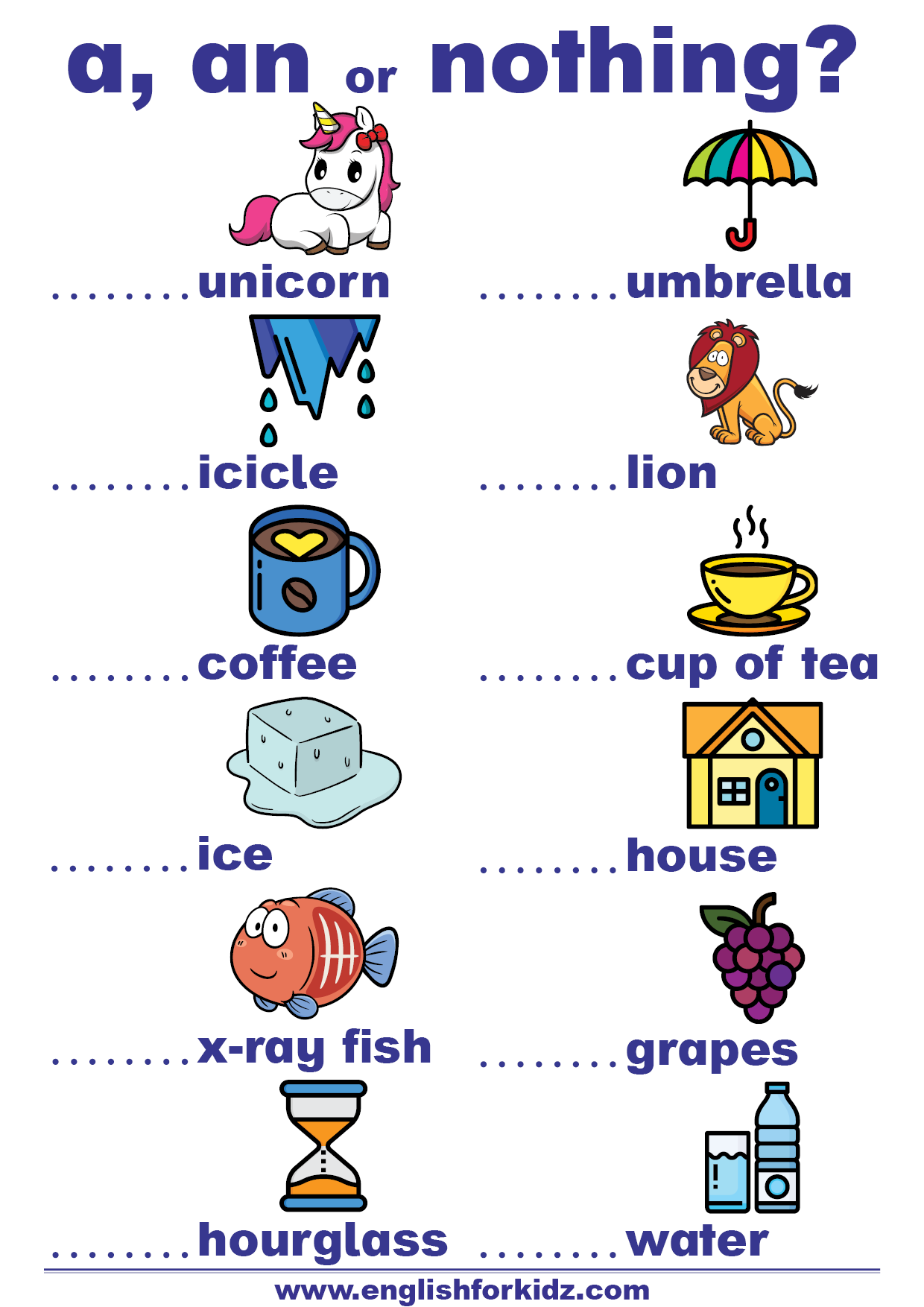 English For Kids Step By Step Indefinite Articles Worksheets A Or An 