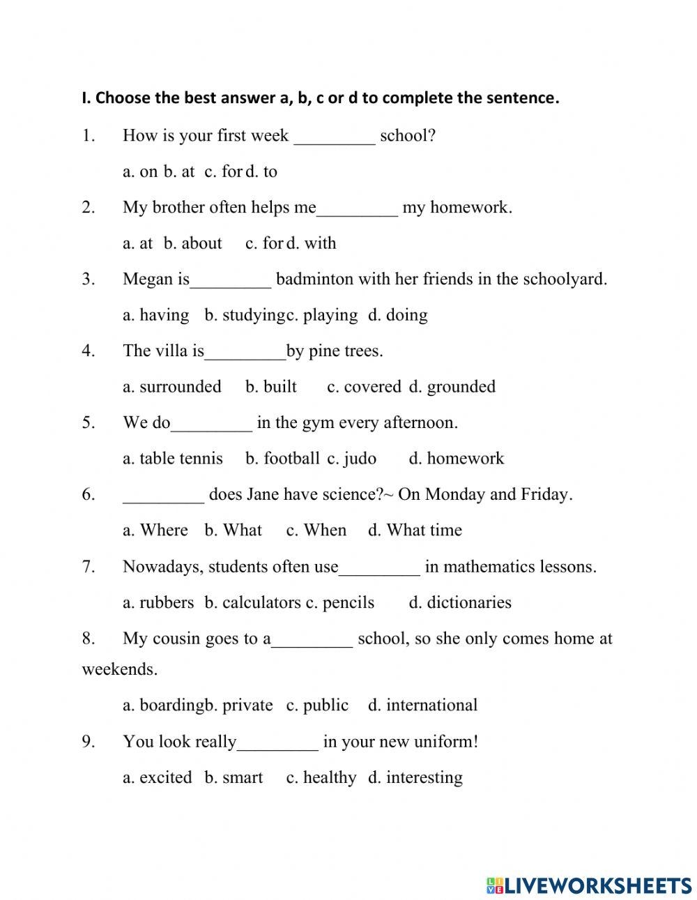 English Grade 6 Free Interactive Worksheets 1645214