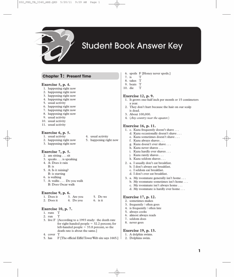 English Grammar Answer Key Present U0026 Past Tense Exercises